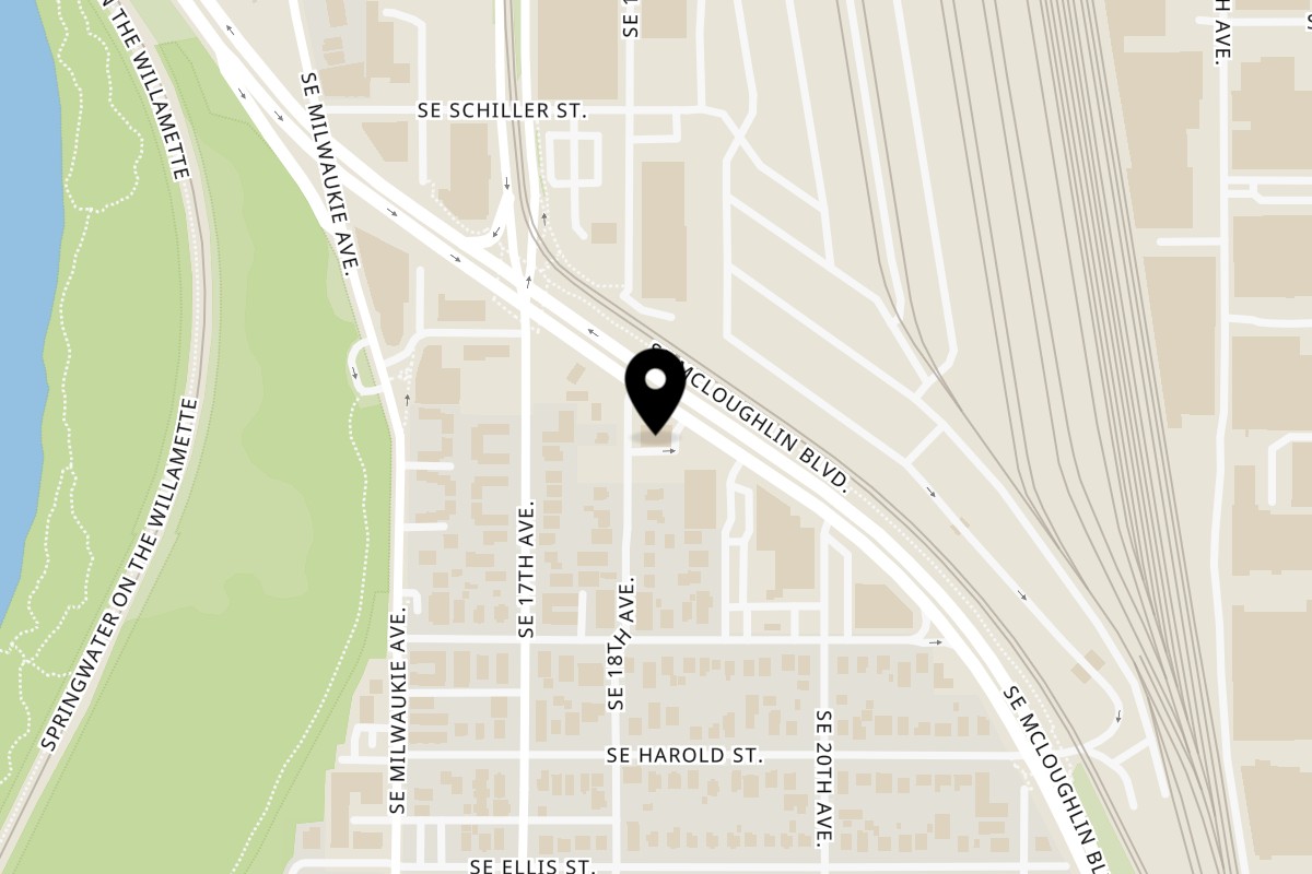Map showing the location of Crazy For Pizza on 5145 SE McLoughlin Blvd Ste b in Portland